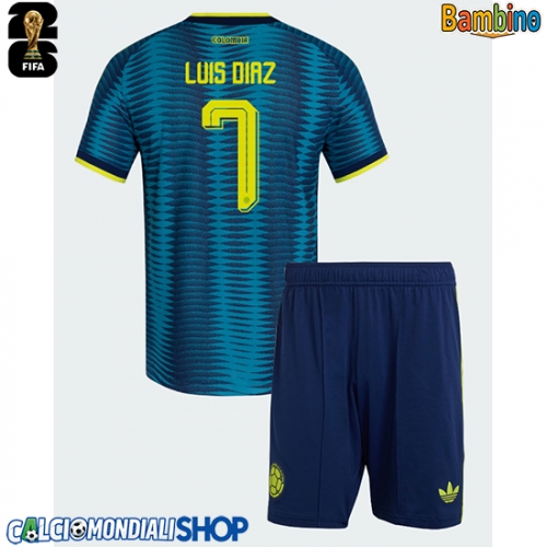 Maglie da calcio Colombia Luis Diaz #7 Seconda Maglia Bambino Mondiali 2026  Manica Corta + Pantaloni corti)